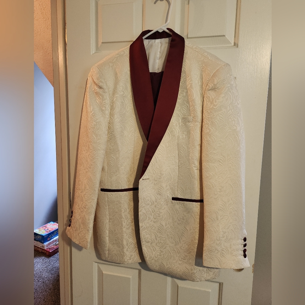 Cream Burgandy dress suit